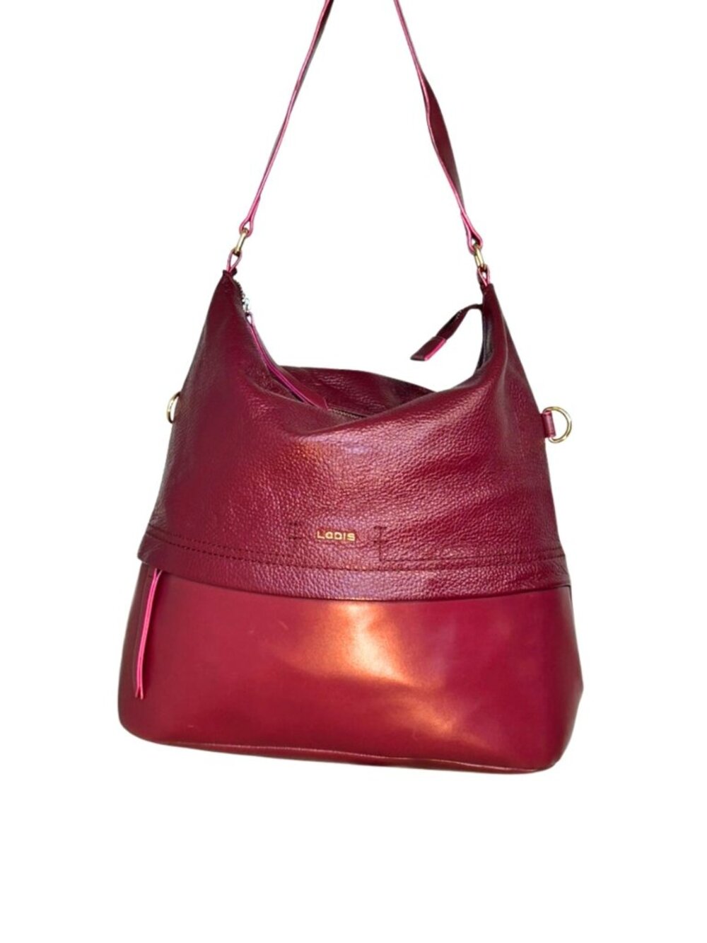 Lodis Kate Sunny Hobo Shoulder Bag Burgundy Italian Leather, Convertible